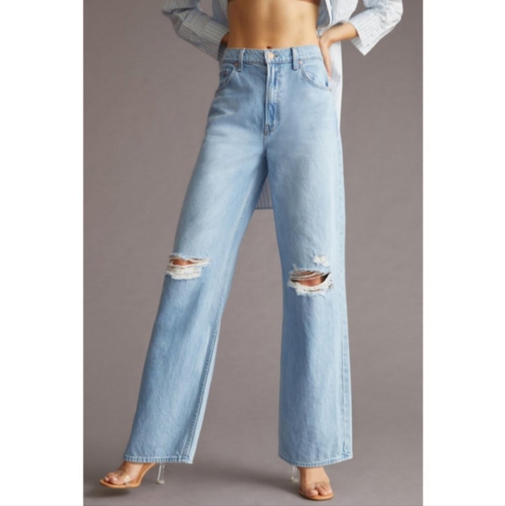 Mother The Fun Dip Puddle High Rise Wide Leg Denim Jeans Boho Y2K